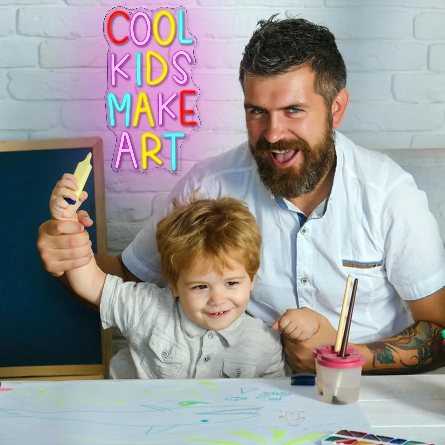 Cool Kids Make Art Neon Sign USB Dimmable LED Lights for Classroom Bedroom Library Nursery School Decoration Wall Lights Gifts view 3