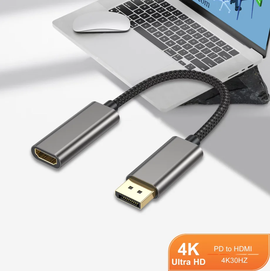 4K DisplayPort to HDMI Video Cable,Compatible 4K 30Hz 1080P Vide Adapter, DP Famale to HDMI Male Cord for HDTV PC Projecto