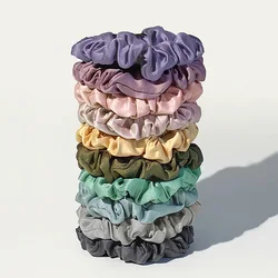 10ピース/パック女性カラフルなスキニー弾性ヘアバンド無地サテンscrunchies 6.5センチメートル小さな毛ロープシンプルなヘッドバンドヘアネクタイ