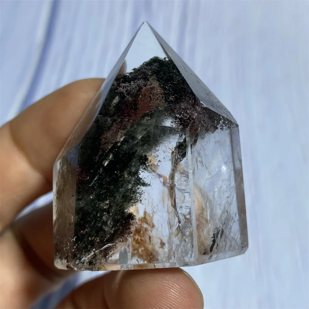 

Natural Green Ghost Crystal Phantom Quartz Hexagon Prism Tower Obelisk Spiritual Meditation Reiki Gift Stone Home Decoration