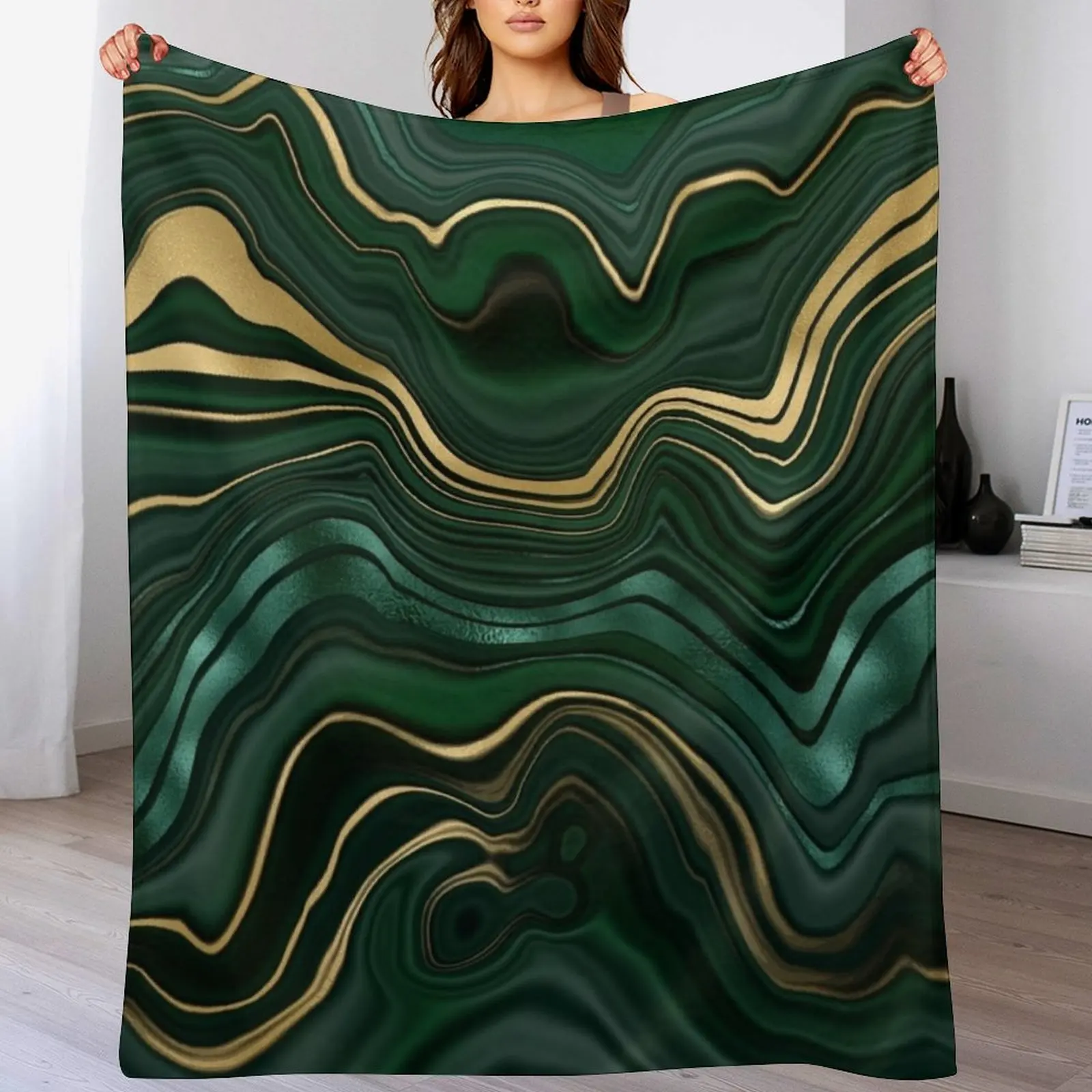 Emerald Green and GoldMalachite Pattern Throw Blanket Sofa Throw Luxury Brand For Sofa Thin christmas gifts Blankets