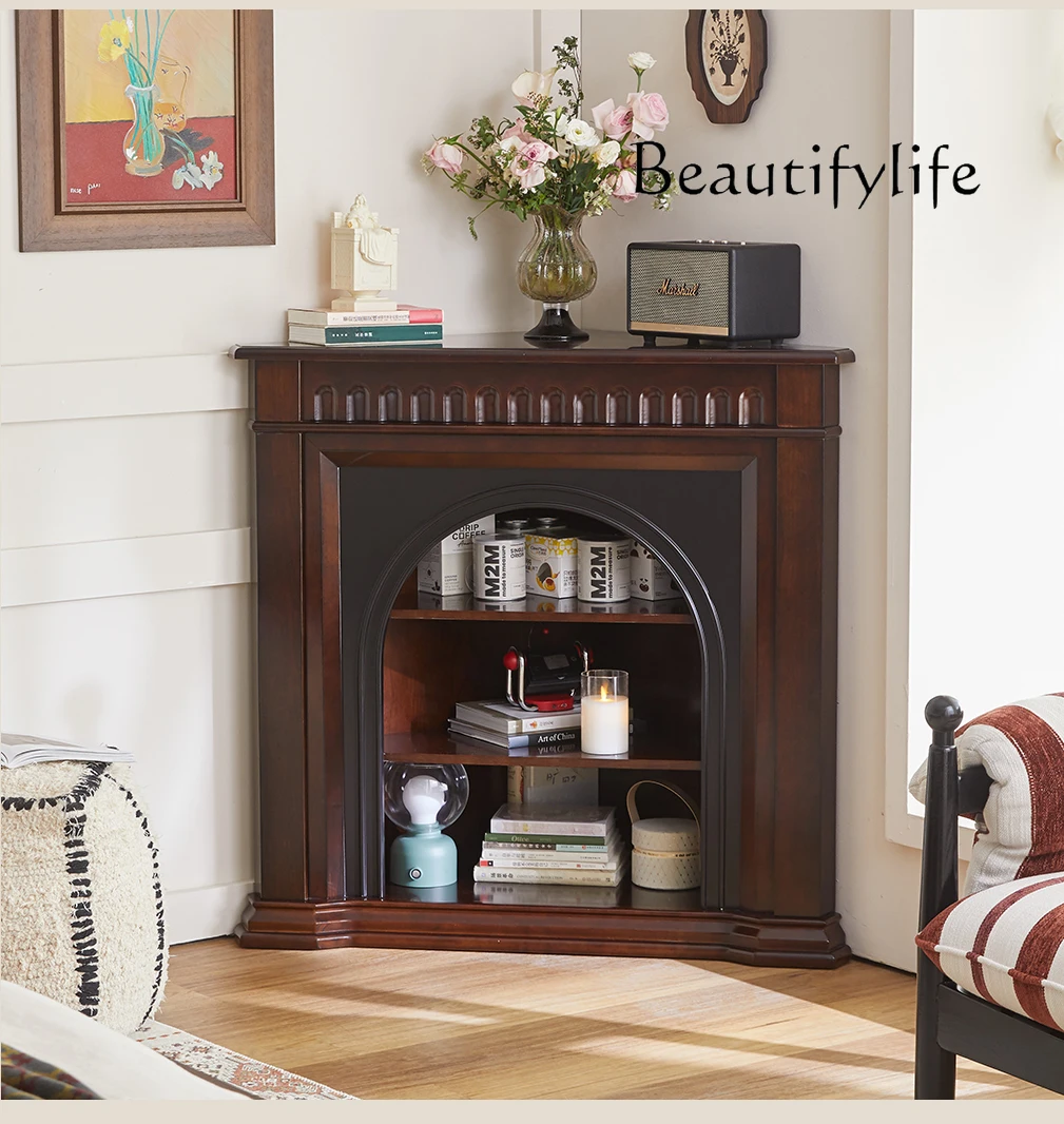 

French Corner Fireplace Decorative Cabinet Living Room Flame Simulation Fire Antique Triangle Cabinet Solid Wood Shelf Right Ang