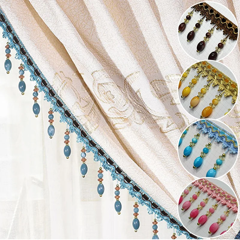 

1M Crystal Pendant Beaded Lace Trim with Tassel Fringe for Stage Curtain Home Party Diy Upholstery Decor