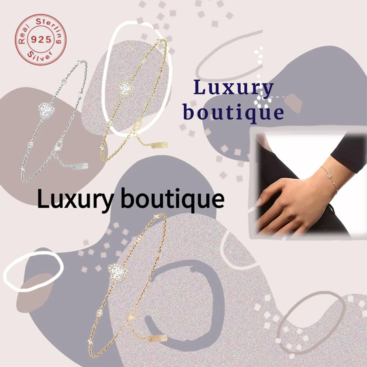 

Pure silver S925 bracelet with diamond inlaid heart, elegant and luxurious, noble women's Valentine's Day gift