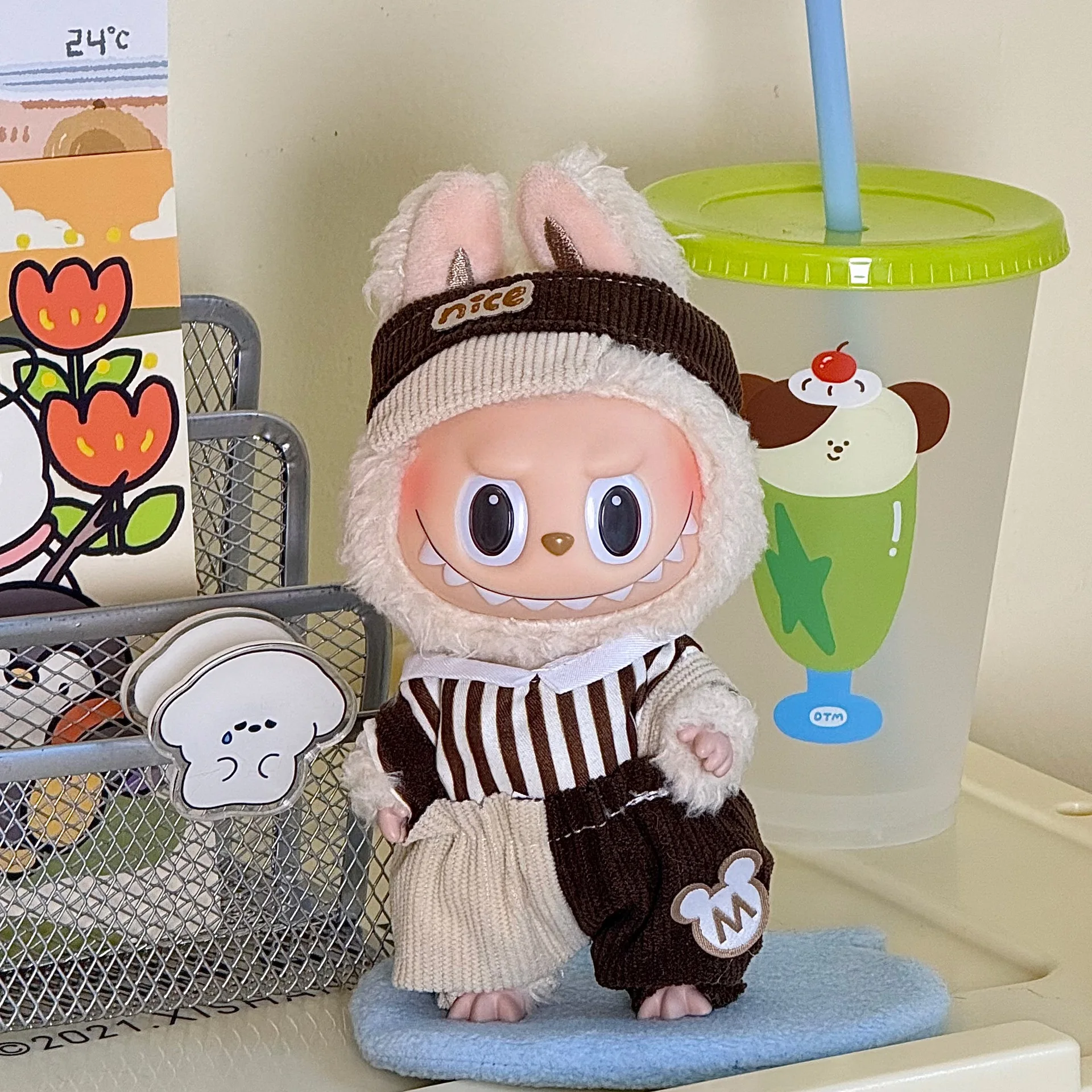 17 cm schattige mini pluche poppenkleding outfit accessoires aankleden poppen kleding DIY Kid Gift broek hoed sets voor geschenken