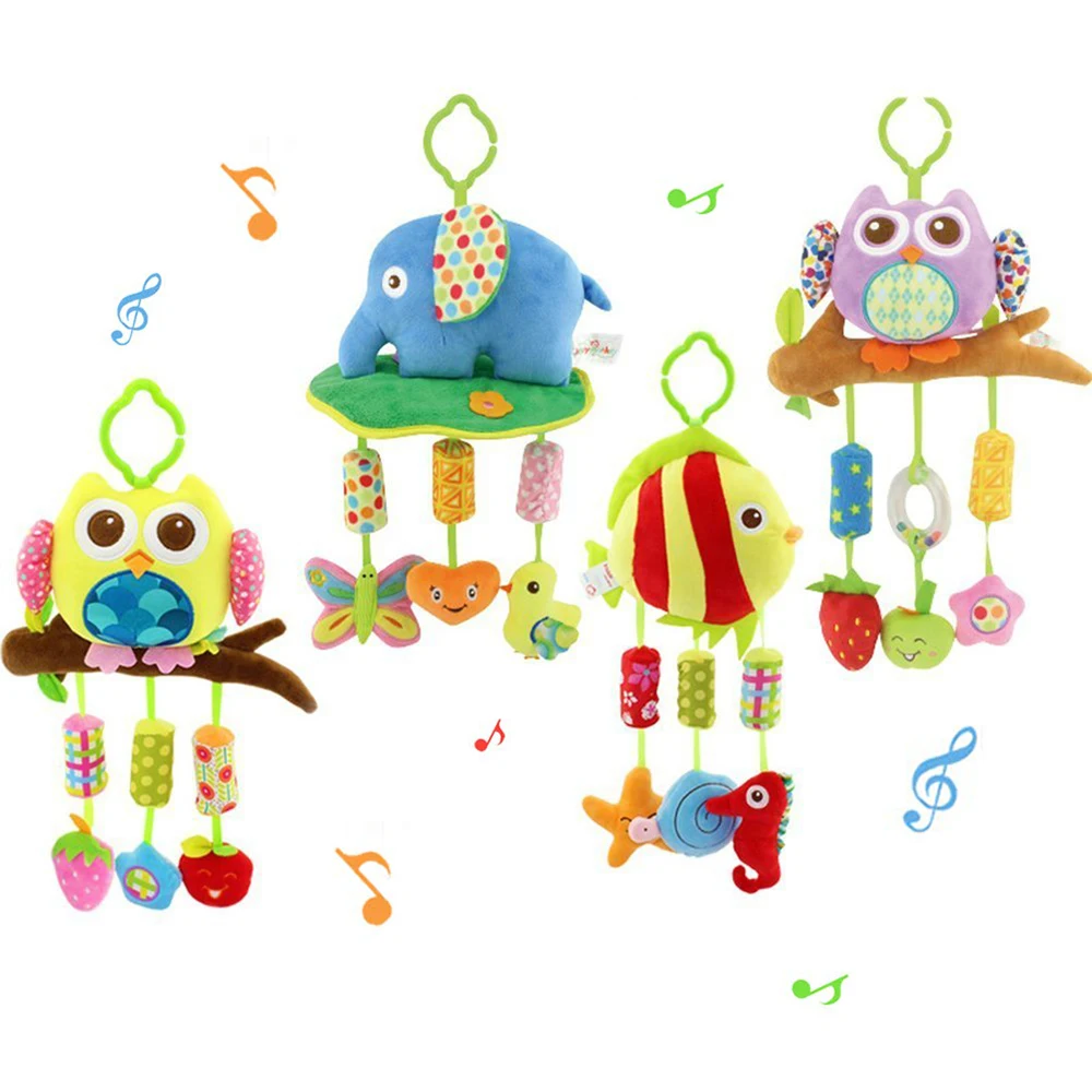 Zabawki dla dzieci dla 3 6 9 12 miesięcy wiszące sowy grzechotki wózek ruchome słoń ryby pluszowe miękkie grzechotki dla chłopców dziewczyny prezent na Boże Narodzenie