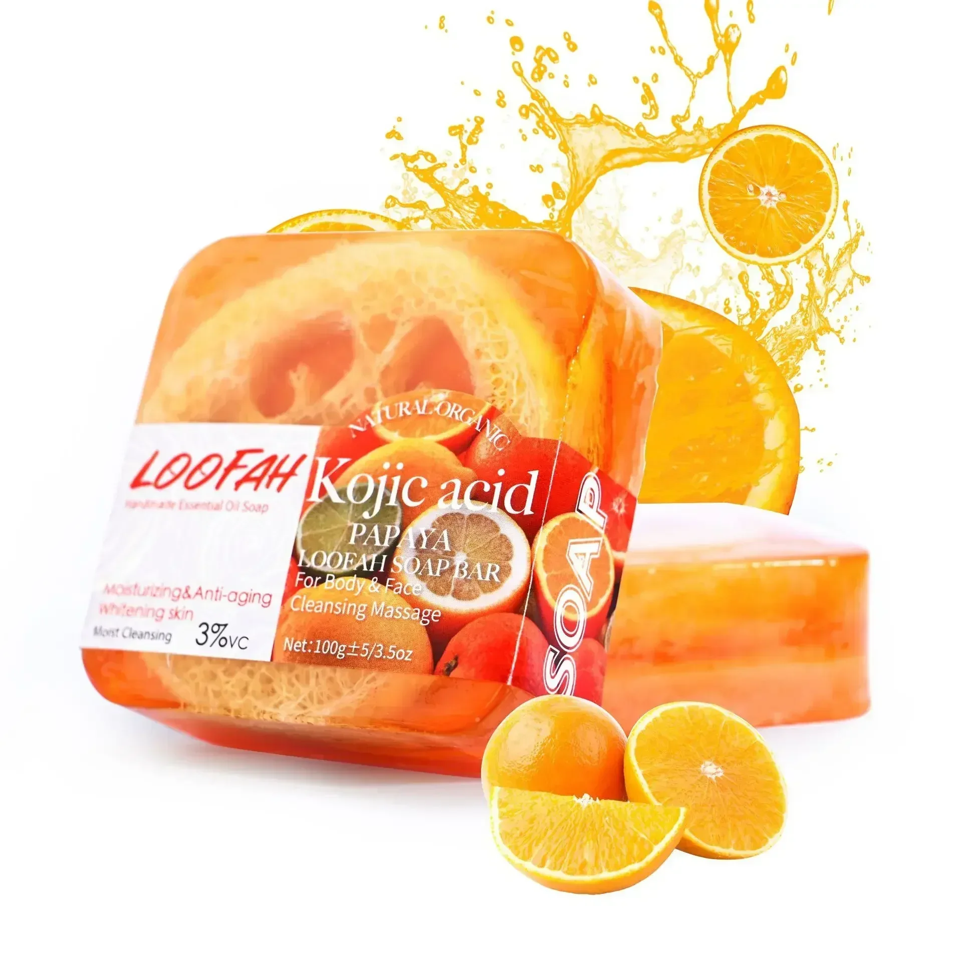 New Design 100g Kojic Acid Soap with Loofah Lemon Loofah Soap Handmade Essential Oil Soap Lavender Rose Turmeric Bath Bar