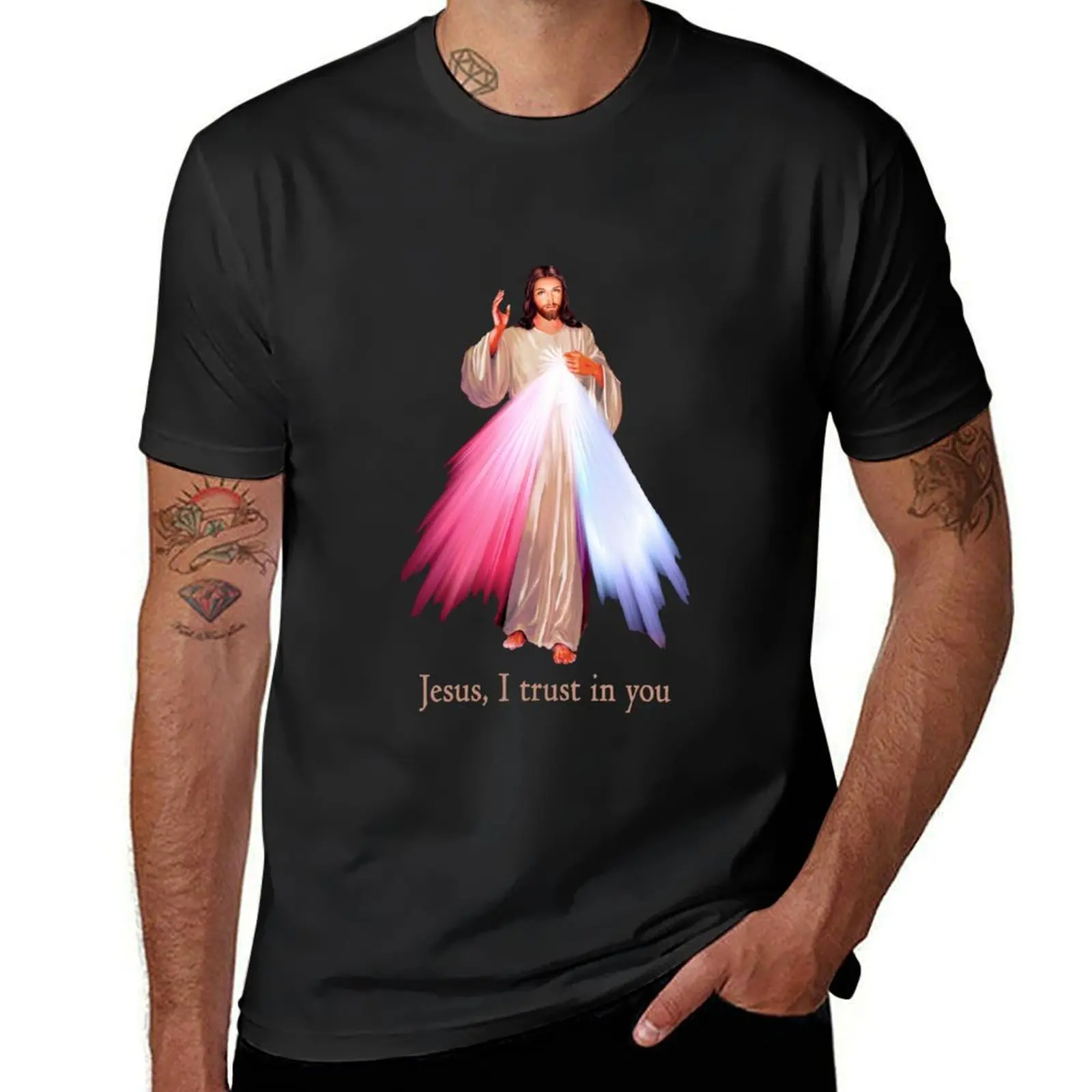 Jesus I trust you Divine Mercy Image (transparent background design) T-Shirt cute tops customs Men's cotton t-shirt