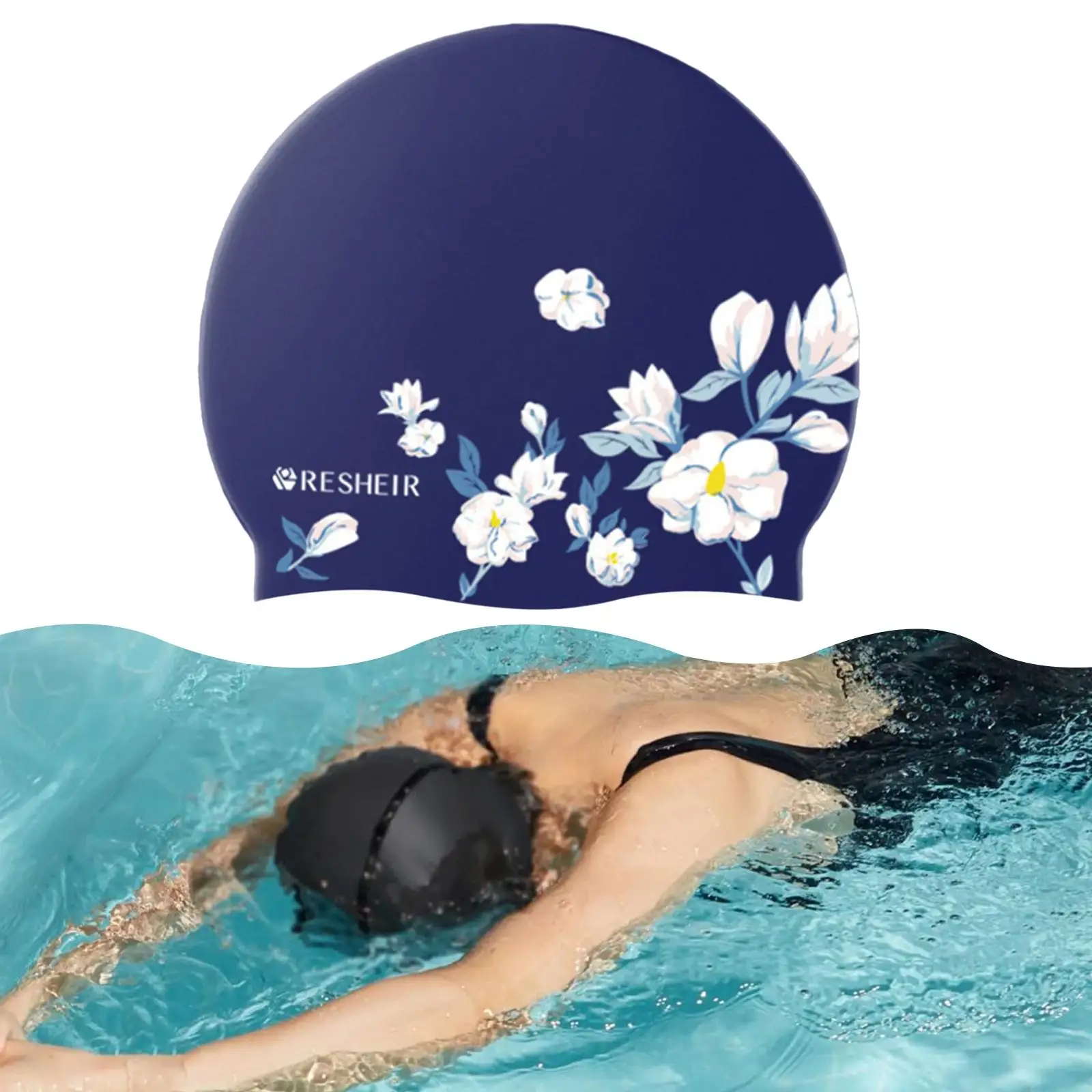 Adult Waterproof Swim Cap Printed Silicone Hat Braids Cover for Pool Swimming Race Summer Diving