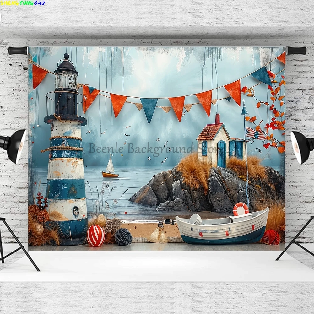 Boys 1st Birthday Backdrop for Photography Helmsman Sailing Crew Sailor Balloons Kids Cake Smash Party Decor Background