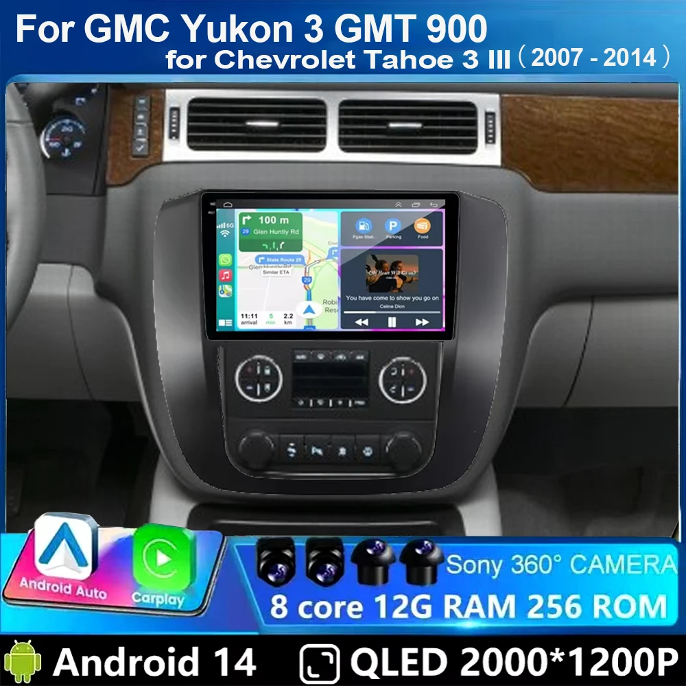 

Android 14 Car Radio Multimedia For GMC Yukon 3 GMT 900 for Chevrolet Tahoe 3 III GMT900 2007 -2014 9" Screen Carplay Stereo GPS