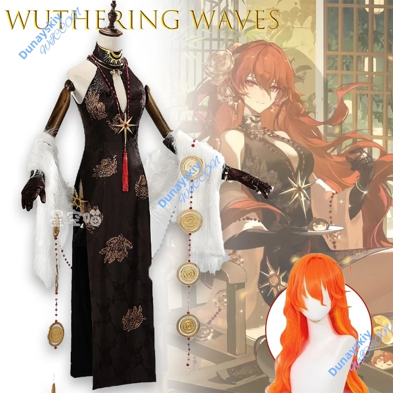 

Костюм для косплея Linkage Augusta для Wuthering Waves, аниме-геймерский наряд, полный комплект, сексуальное винтажное элегантное облегающее платье Хепберн