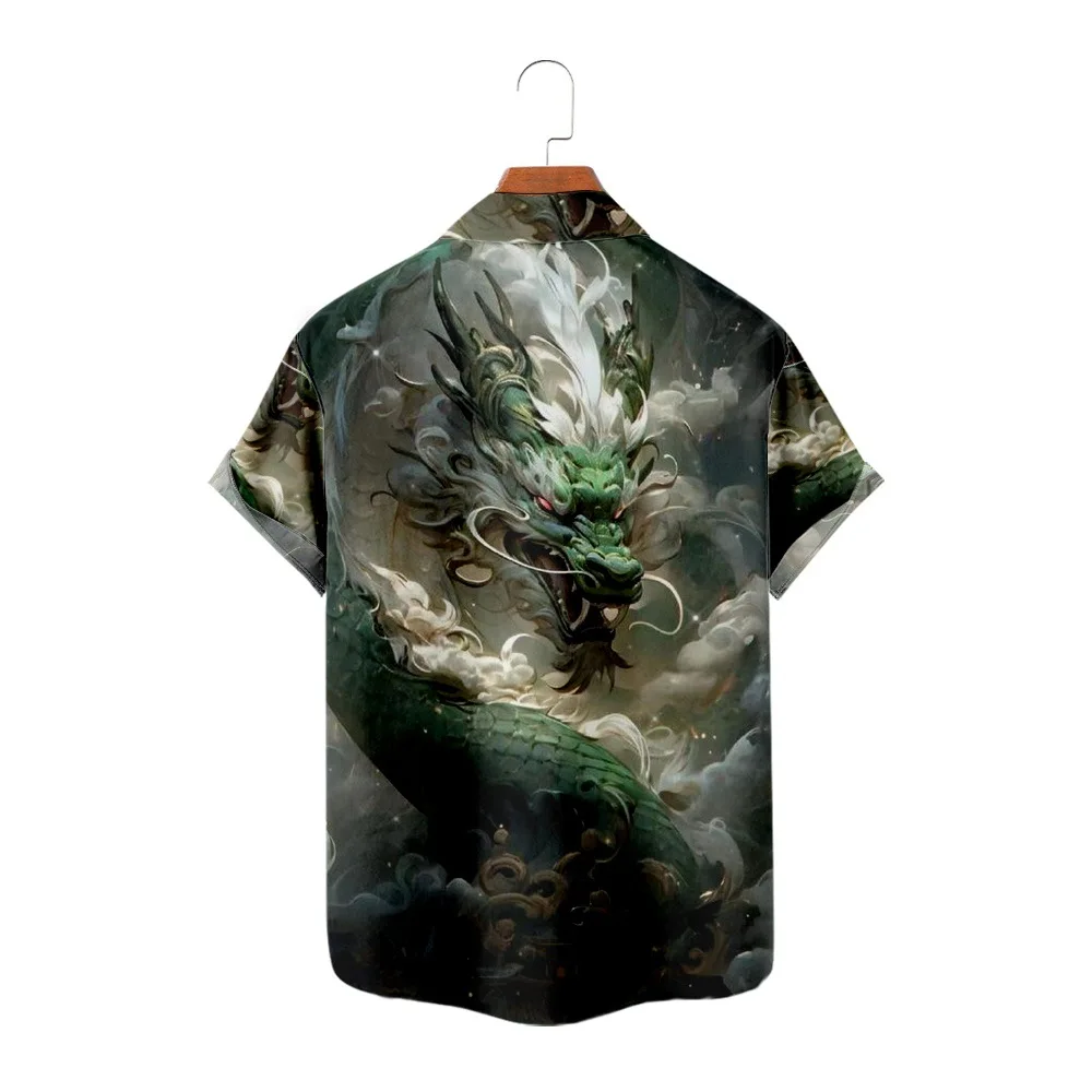 3D Dragon Printed 2024 Shirts For Men Beach Party Blouse Men's Clothing Street Harajuku Tops Loose Oversized Shirts