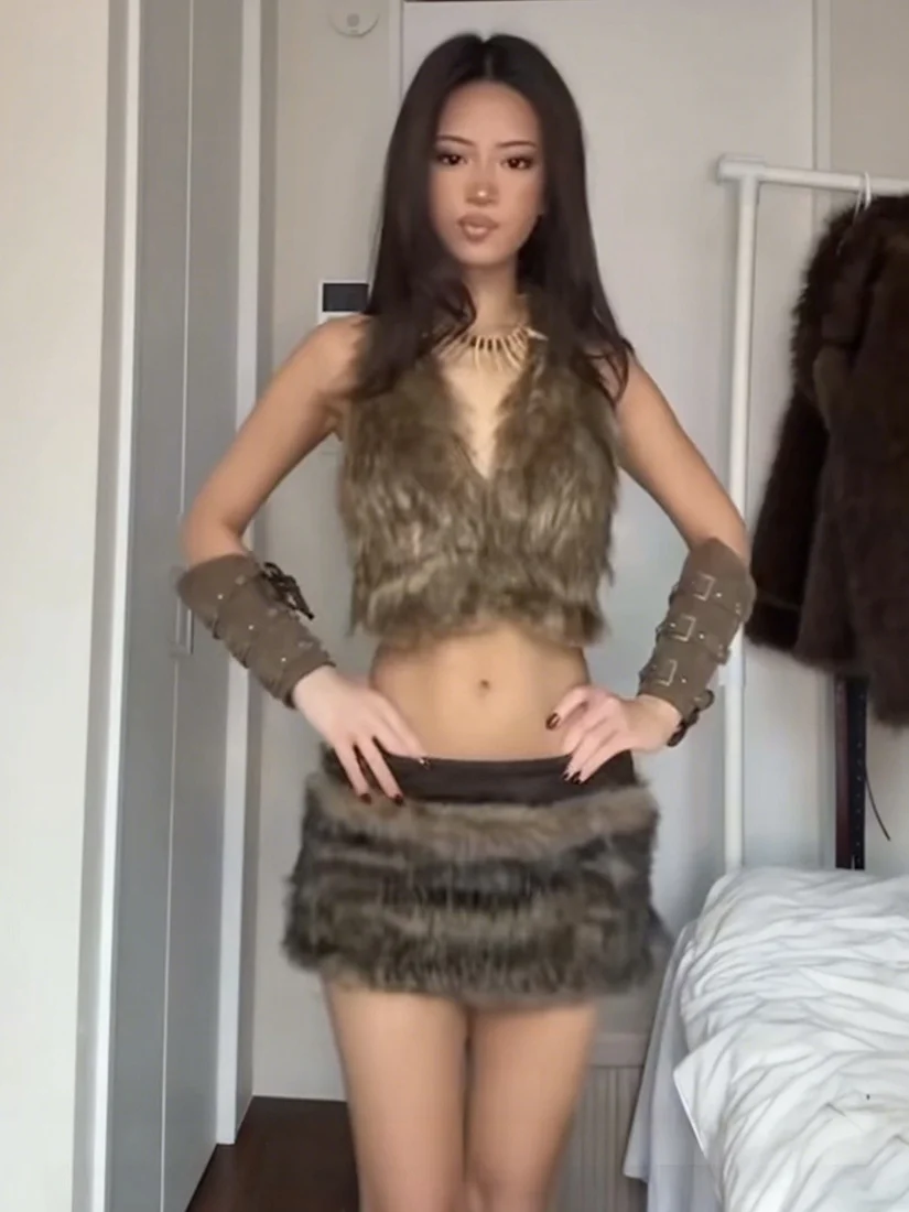 Wild Tribe Sexy Bal Bicolor PUSS Set con falda Faionable para mujer longitud ort fibra de poliéster poliéster