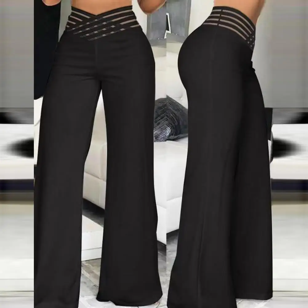 Straight Wide Legs Trousers Women Hollow Wide Waistband Long Pants High Waist Wide Leg Flared Trousers Yoga Sport Gym Pants
