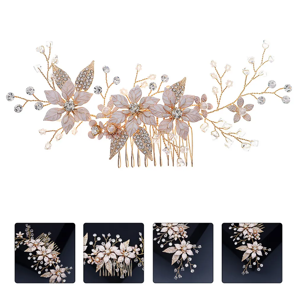 1Pcs Pearl Hair Comb Alloy Chic Photo Prop Party Headdress Creative Flower Branch Design Exquisite Bridal Hair Accessory