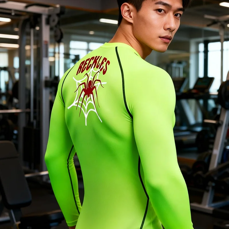 เสื้อแขนยาวรัดรูปพิมพ์ลายด้านหน้าและด้านหลัง สำหรับวิ่งออกกำลังกาย แห้งเร็ว ระบายอากาศดี เหมาะสำหรับการฝึกซ้อมและวิ่ง