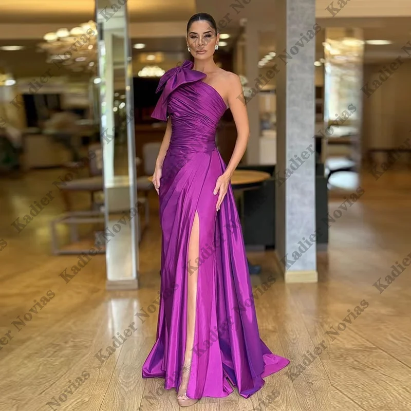 Vestido de noche morado elegante con un hombro y pliegues divididos para mujer, vestido Formal de boda personalizado