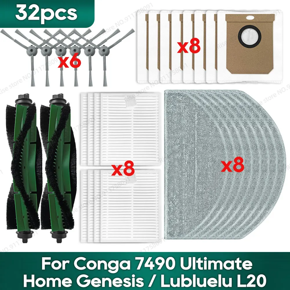 Compatible for Conga 7490 Ultimate Home Genesis，Lubluelu L20 Spare Parts Roller Brush Hepa Filter Mop Cloths Dust Bag