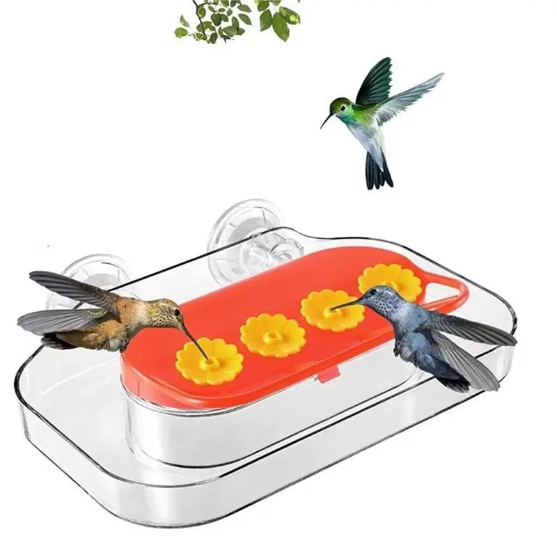 [NEW!A08R】 Window Hummingbird Feeder Strong Suction Cup Humming Bird Feeder With 4 Feeding Ports Easy To Clean And Refill