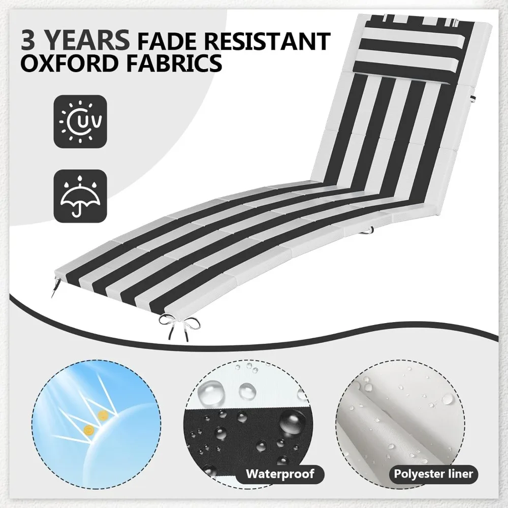 وسائد استرخاء قابلة للطي في الهواء الطلق مع مسند للرأس، وسائد بديلة مقاومة للطقس ومقاومة للبهتان لكراسي الفناء #3