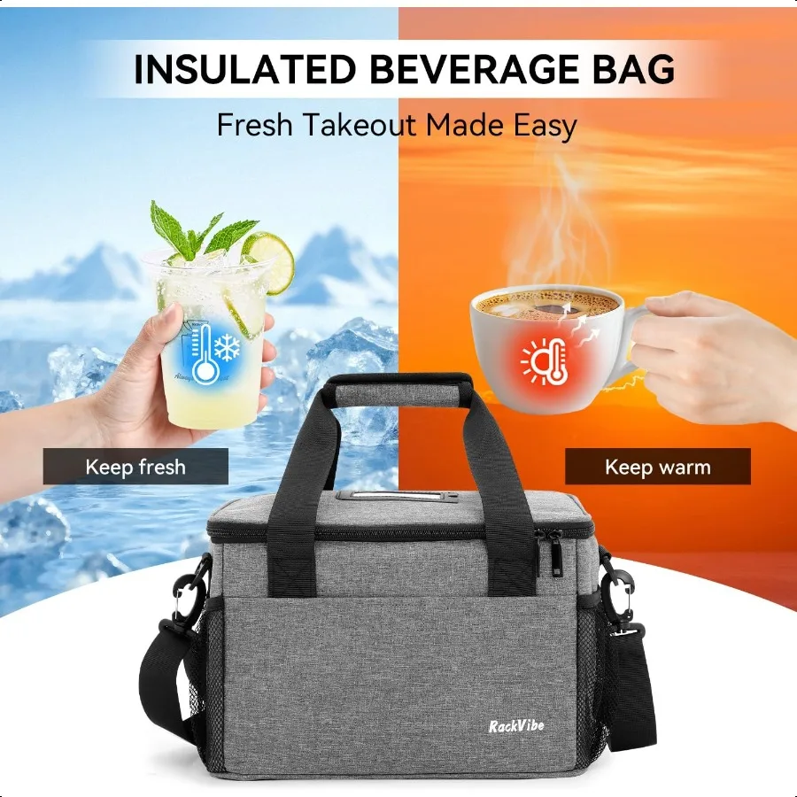 6カップ用ドリンクキャリア 配達用 保冷ドリンクキャリア 再利用可能なカップホルダー ハンドル付き 調節可能な仕切り ショルダーストラップ付き