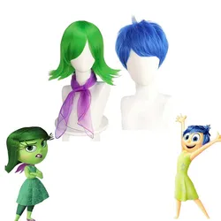 Inside Out 2 Disgust Joy Cosplay Wig Green Blue Short Hair Movie Cartoon Anime Role-Playing Girls Dress Up Props Wigs Headpiece