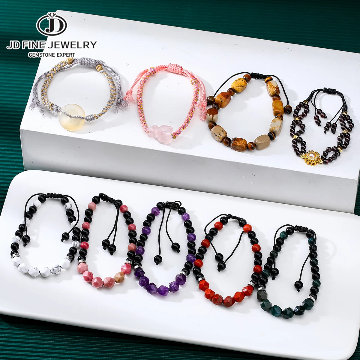 

JD Vintage Natural Stone Bead Rope Braided Bracelet for Men Women Turquoise Agate Classic Retro Adjustable Yoga Healing Jewelry