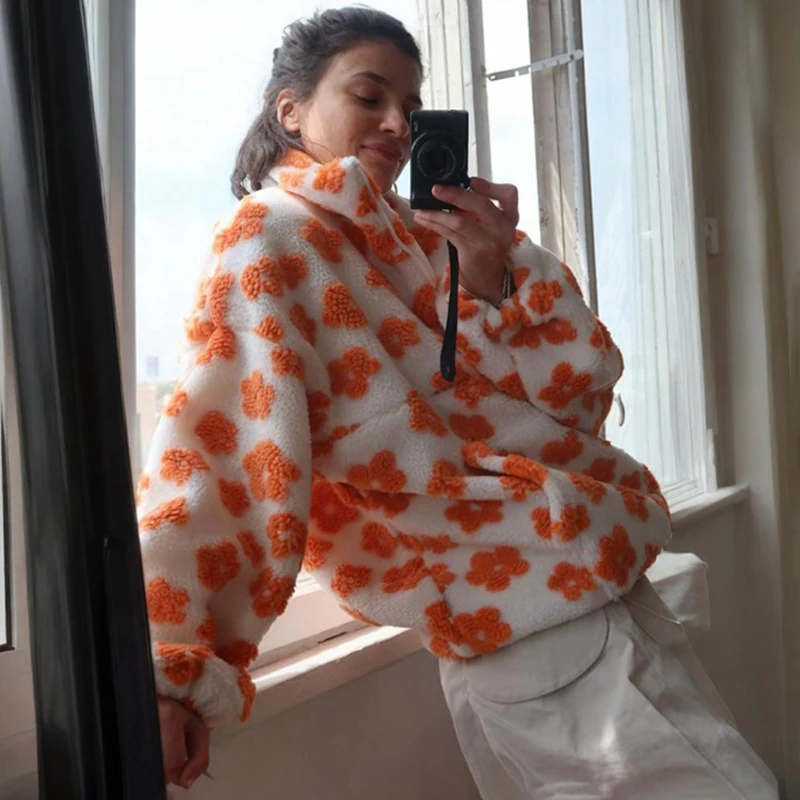 

Tornova Fleece Flower Sweatshirt For Women 2025 Autumn Winter New Fashion Hoodies Warm Fur Top Zipper Pullovers Casual Outwear