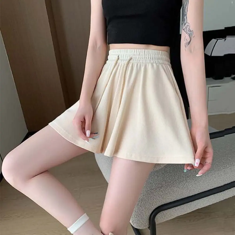 Sweet A Line Mini Skirt Short Pants High Waist Drawstring Wide Leg Shorts Loose Balletcore Style Ladies