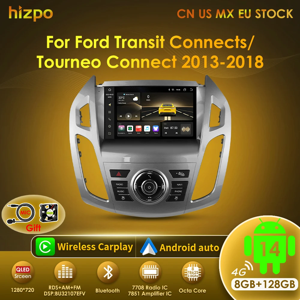 Hizpo 9 "Android Car Radio for Ford Transit Connect Ford Tourneo Connect 2013 - 2018 Autoradio Multimedia Carplay 360 Camera GPS