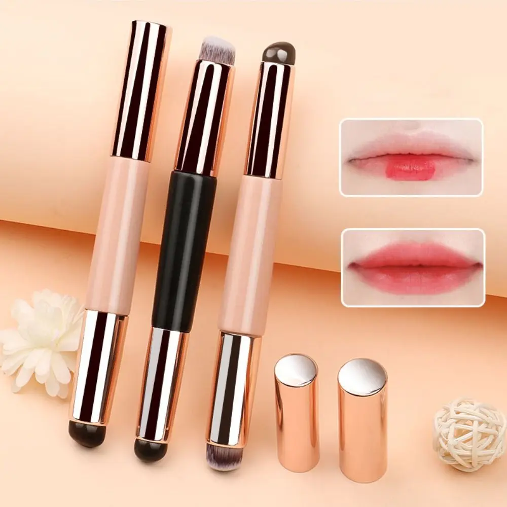 Nail Pen Soft Silicone Lip Brush Round Professional 2-in-1 Lipstick Brush Double-ended Design Portable Foundation Brush Women