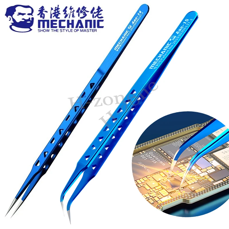 MECHANIC AAC-14 /15 Stainless Steel Tweezers for Phone Repair Precision 8 Hole Heat Dissipation Flying Wire Spot Welding Clip