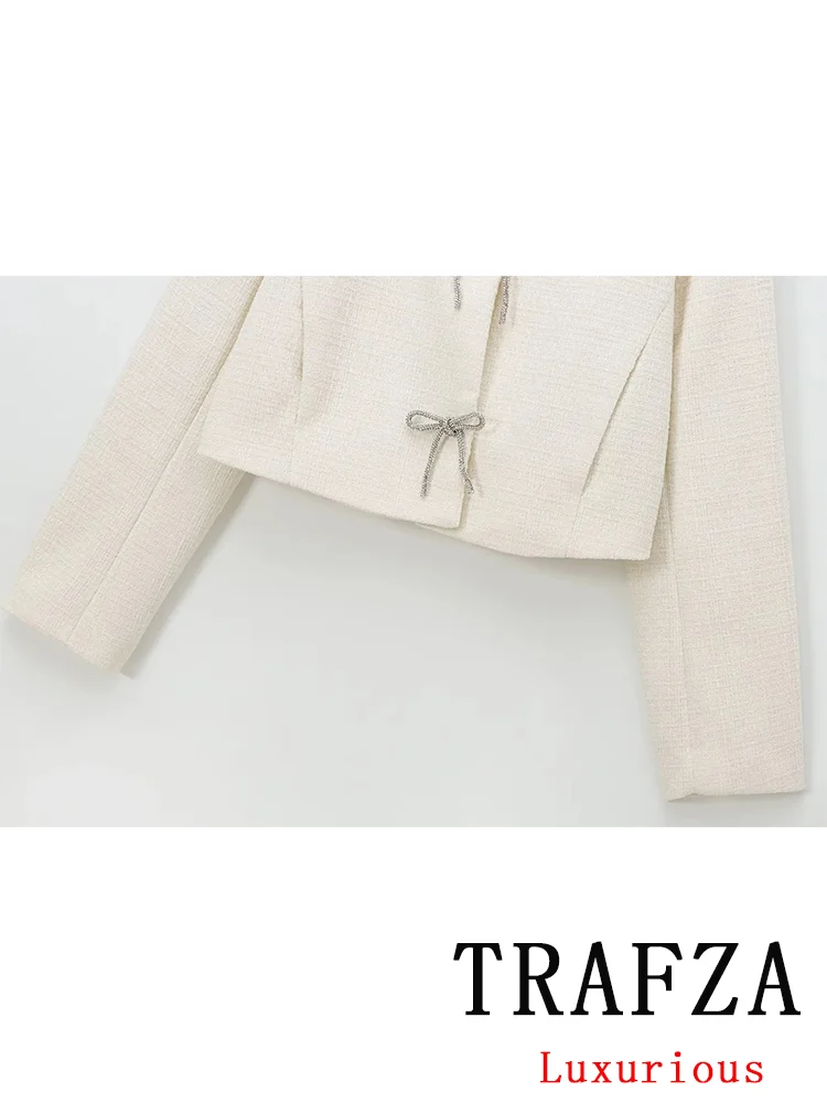 TRAFZA Vintage Casual Chic chaquetas de mujer sólido botón de lazo abrigos de manga larga nueva moda 2024 Otoño Invierno chaqueta prendas de vestir