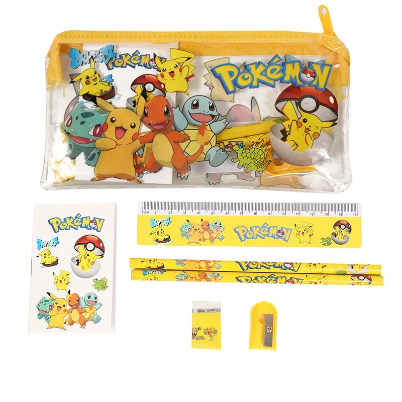 Pokemon Pikachu Student Stationery Set Anime Kawaii Pencil Case Pencil Ruler Eraser Zipper Storage Bag for Kids Birthday Gift