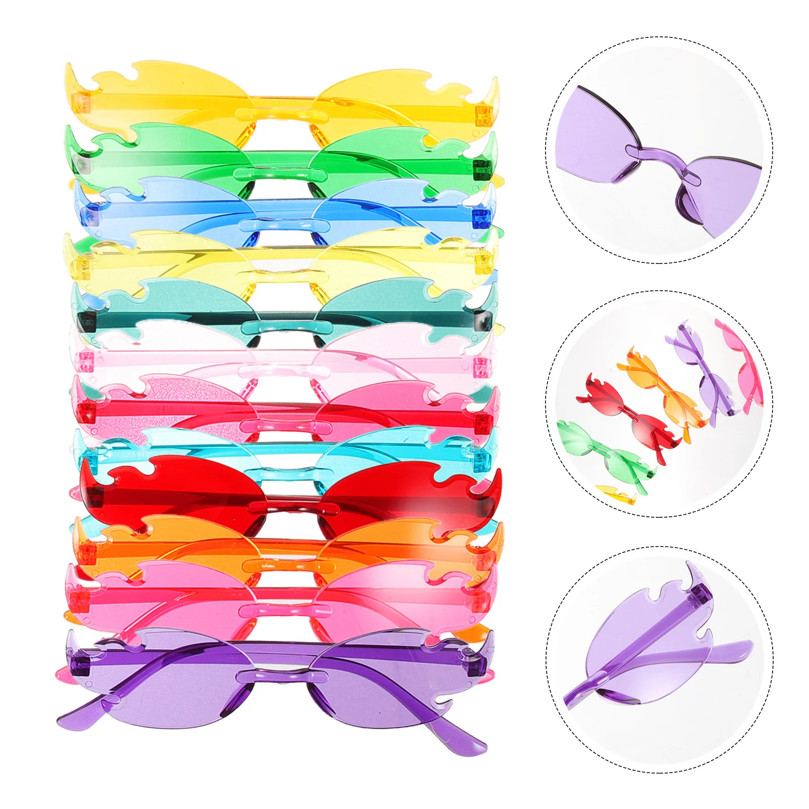 

12Pairs Colorful Rimless Sunglasses Flame Shape Frameless Glasses Party Fun Sunglasses for Adults Rimless Glasses