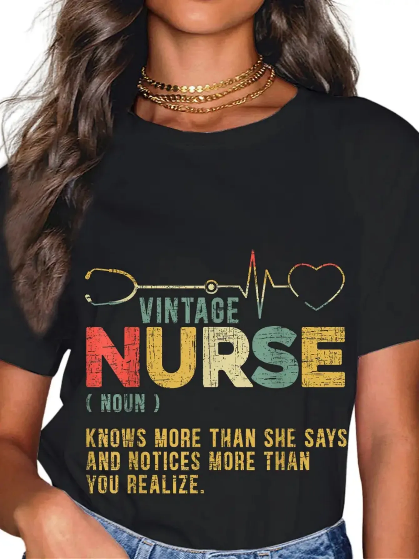 

Women's Vintage Nurse Graphic Print T-Shirt 100% Cotton Relaxed Fit Short Sleeve Round Neck Tee Breathable Casual Top for Spring