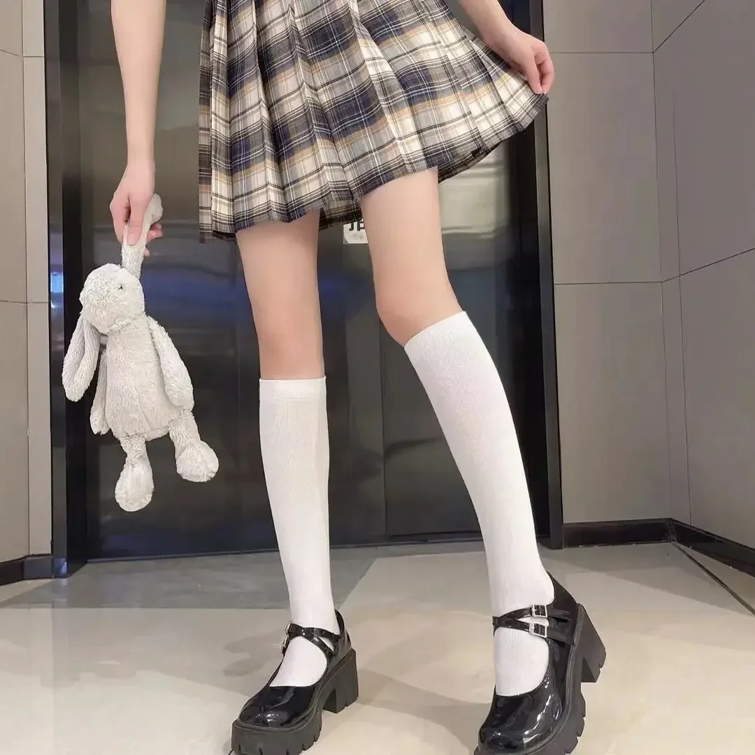 JK Damen Schwarz-Weiße Kniehohe Lolita-Socken, Niedliche Overknee-Socken für Mädchen, Tägliche Dünne Weiche Atmungsaktive Einfarbige Strümpfe – Detail 17