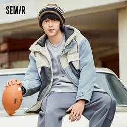 Semir Cotton Coat Men Winter Trendy Multi-Color Splicing Jacket with Warm Texture Casual Loose Hooded Cotton Coat