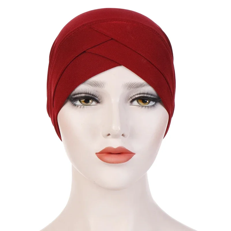 Muslim Hijabs for Women Cross Forehead Islamic Hijab Headscarf for Female Breathable Inner Bonnet Cap Turban Elastic Cloth Hat