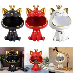 Laughing Cat Statue Resin Lucky Cat Statue Decoration Creative Small Items Container Cute Desktop Storage Accessories