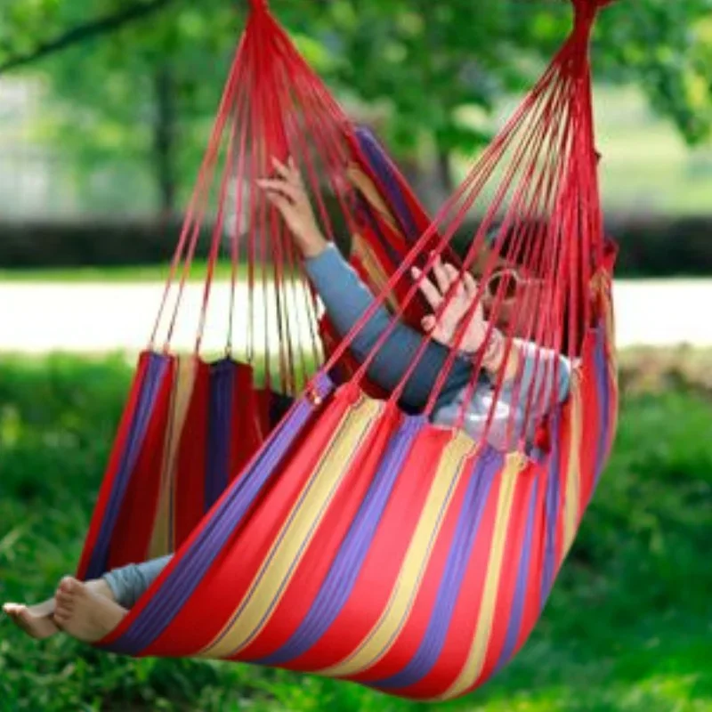 Boho Canvas Outdoor Hammock Camping Portable Hanging Bed for Garden Patio Travel Stripe Sleeping Hammock Chair Swing Furniture