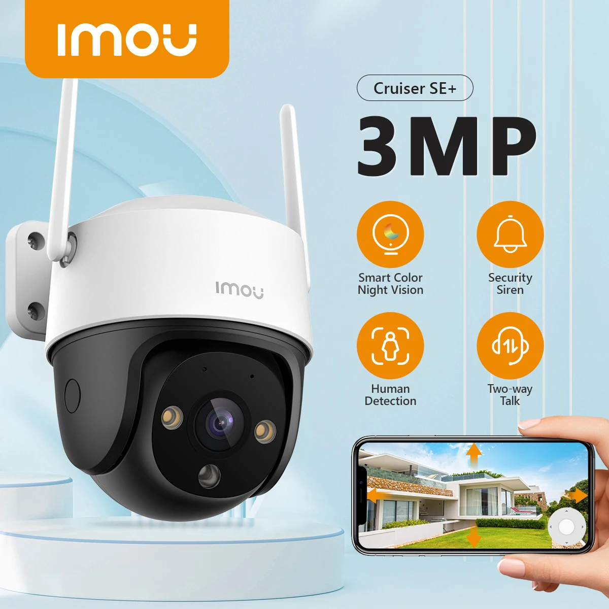 

IMOU Cruiser SE+ 3MP Outdoor PTZ Wi-Fi Camera IP66 Weatherproof Camera Two Way Audio Color Night Vision AI Human Detection