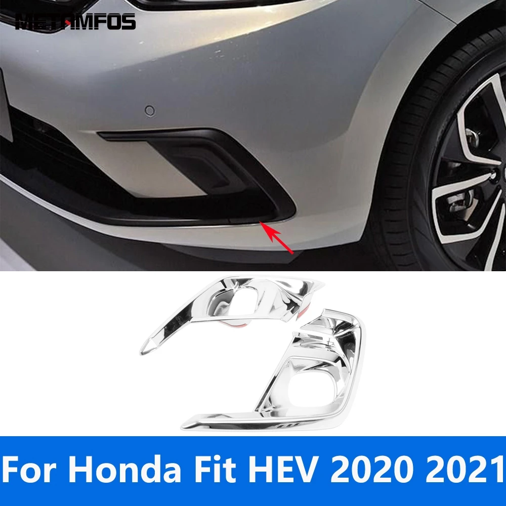 For Honda Fit HEV 2020 2021 Chrome Front Fog Light Lamp Cover Trim Foglight Frame Foglamp Protector Exterior Car Accessories