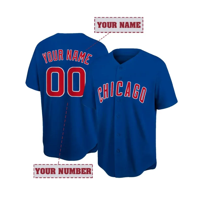 

Customized Men's Baseball Jersey Breathable Embroidered Chicago Blue Short Sleeve Shirt with Personalized Name and Number Design