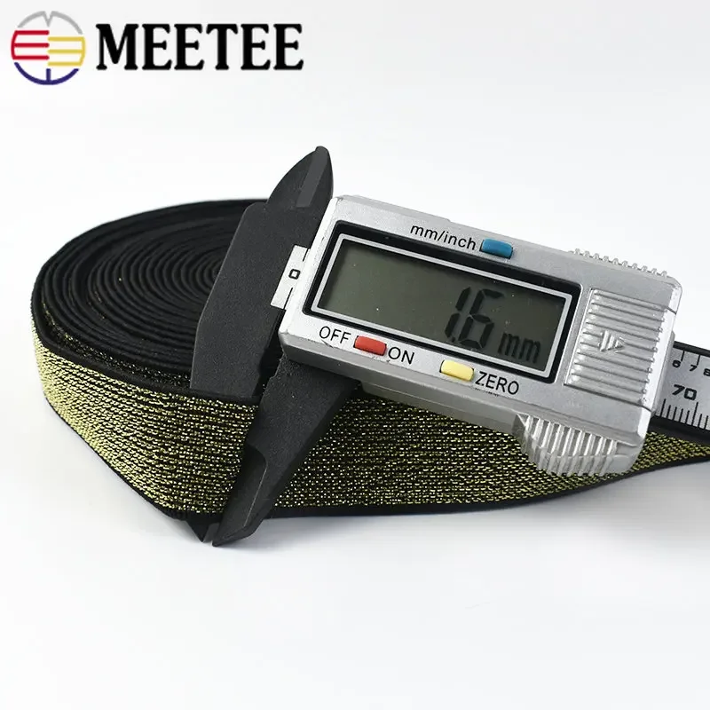 Meetee 3Meters 10-50mm Gold Silver Glitter Elastic Bands Rubber Band Lace Ribbon Trim DIY Garment Trousers Belt Sewing Accessory