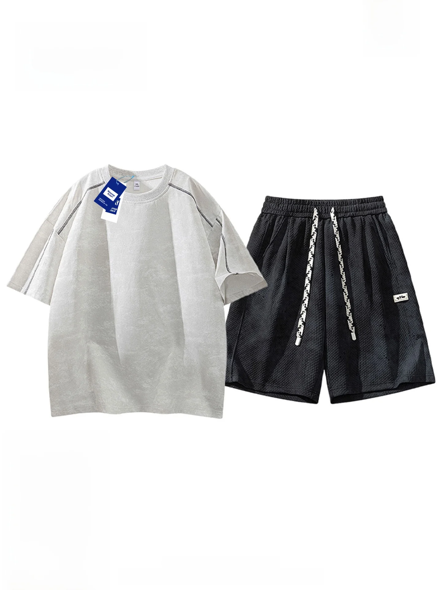 wassup-palm-men's-sportswear-set-lightweight-loose-casual-summer-two-piece-t-shirt-shorts-ensemble-polyester-fiber-youth-fashion