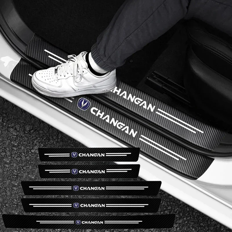 1/4/5Pcs Leather Car Door Sill Protector Carbon Fiber Sill Strip For Changan UNI-K CS35 CX70 CS85 CS55 CS75 CS15 F70 Alsvin Star