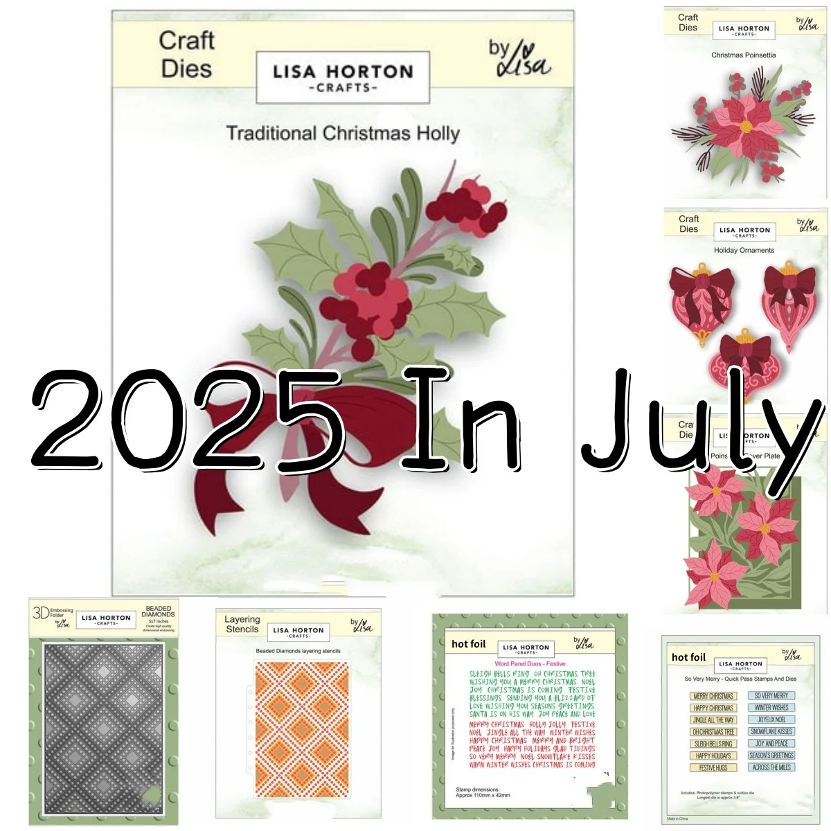 

July Diamonds Poinsettia Christmas Holly Metal Cutting Dies Clear Stamps Stencil Hot Foil For DIY Scrapbook Craft Decoration