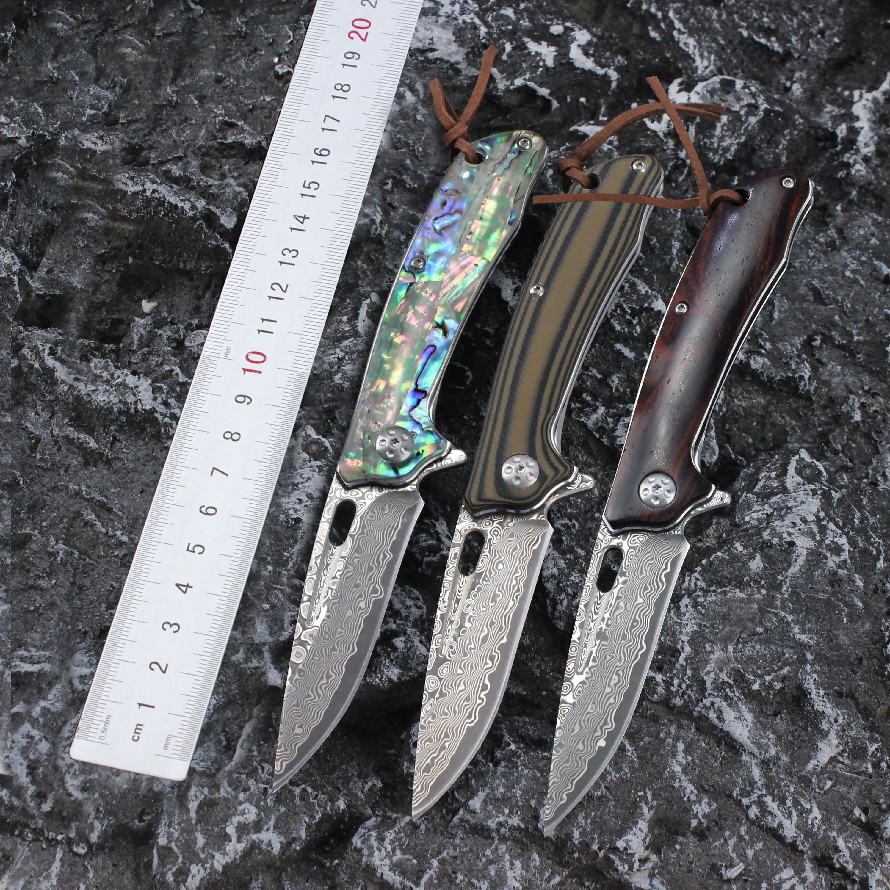 Tunafire EDC Portable Outdoor Knife VG10 Steel Damascus  High hardness Wood /G10 Handle Pocket Folding Knife Gift